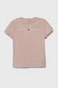 Otroška bombažna kratka majica Tommy Hilfiger Okrogel roza KG0KG05242.128.176.PPYH