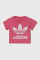 różowy adidas Originals t-shirt bawełniany niemowlęcy TREFOIL TEE Dziewczęcy