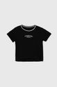 Sisley t-shirt bawełniany dziecięcy aplikacja czarny 3096X1048.G.Seasonal