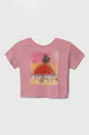 рожевий Дитяча бавовняна футболка Sisley Для дівчаток