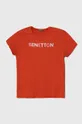 oranžna Otroška bombažna kratka majica United Colors of Benetton Dekliški