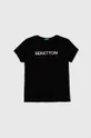 чёрный Детская хлопковая футболка United Colors of Benetton Для девочек