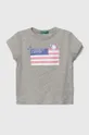 сірий Дитяча бавовняна футболка United Colors of Benetton Для дівчаток