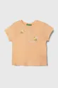 оранжевый Детская хлопковая футболка United Colors of Benetton Для девочек