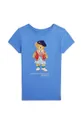 modra Otroška bombažna kratka majica Polo Ralph Lauren Dekliški