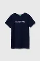 granatowy United Colors of Benetton t-shirt bawełniany dziecięcy Dziewczęcy