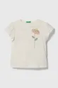 бежевый Детская хлопковая футболка United Colors of Benetton Для девочек