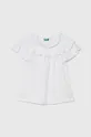 biały United Colors of Benetton t-shirt z domieszką lnu dziecięcy Dziewczęcy