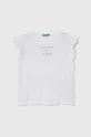 biały United Colors of Benetton t-shirt z domieszką lnu Dziewczęcy
