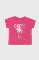 różowy Guess t-shirt dziecięcy Dziewczęcy