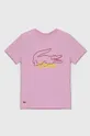 рожевий Дитяча бавовняна футболка Lacoste Для дівчаток