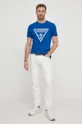 Bombažna kratka majica Guess modra