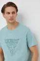 Бавовняна футболка Guess бірюзовий