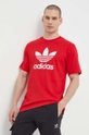 czerwony adidas Originals t-shirt bawełniany Trefoil