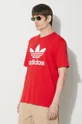 czerwony adidas Originals t-shirt bawełniany Trefoil