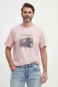 różowy Pepe Jeans t-shirt bawełniany COOPER Męski