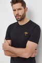 Aeronautica Militare tricou din bumbac imprimeu negru TS1580J372