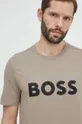 Bombažna kratka majica Boss Green bež