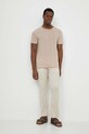 Μπλουζάκι με λινό μείγμα BOSS 50513401 μπεζ SS24