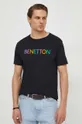Βαμβακερό μπλουζάκι United Colors of Benetton μαύρο