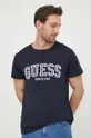 tmavomodrá Bavlnené tričko Guess