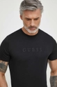 μαύρο Βαμβακερό μπλουζάκι Guess Ανδρικά