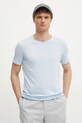 Bavlněné tričko Sisley hladký modrá 3WF0S101K