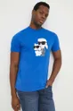 modra Bombažna kratka majica Karl Lagerfeld Moški