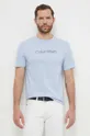 μπλε Βαμβακερό μπλουζάκι Calvin Klein Ανδρικά