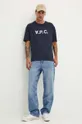 Bombažna kratka majica A.P.C. T-Shirt River mornarsko modra