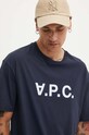 A.P.C. tricou din bumbac T-Shirt River bleumarin COFDW.H26324.IAK
