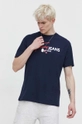 tmavomodrá Bavlnené tričko Tommy Jeans