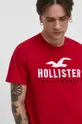 czerwony Hollister Co. t-shirt bawełniany