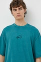 Bavlněné tričko Tommy Jeans tyrkysová DM0DM18663