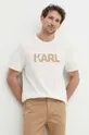 beżowy Karl Lagerfeld t-shirt bawełniany