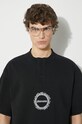 Памучна тениска PLEASURES Twirl Henley P24SP022.BLACK черен