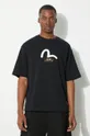 Evisu t-shirt bawełniany Seagull + Daicock & Kamon Gold print czarny