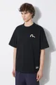 čierna Bavlnené tričko Evisu Seagull Print + Kamon Appliqué Tee
