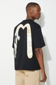 Clothing Evisu cotton t-shirt Kamon Print + Wave Daicock Print 2ESHTM4TS7067 black