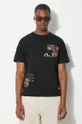 czarny Evisu t-shirt bawełniany Seagull Emb + Brocade Pocket Męski