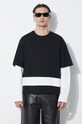 Neil Barrett longsleeve din bumbac Triple Layer Ready-Style Crew Neck negru MY70275A.Y552.118N