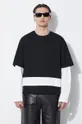 čierna Bavlnené tričko s dlhým rukávom Neil Barrett Triple Layer Ready-Style Crew Neck