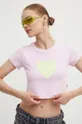 ροζ Βαμβακερό μπλουζάκι Converse Γυναικεία