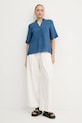 United Colors of Benetton bluzka lniana 5BMLDQ0B6 niebieski SS25