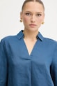 United Colors of Benetton bluzka lniana niebieski 5BMLDQ0B6