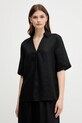 Lanena bluza United Colors of Benetton Planet friendly crna 5BMLDQ0B6