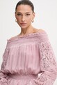 Guess bluzka z domieszką jedwabiu AUDREY różowy W5GH0S.WE550