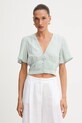 Guess bluzka z domieszką lnu LUIZA casual niebieski W5GH82.D5N81