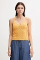 United Colors of Benetton top din bumbac uni galben 101TDH01B