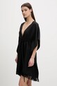 Sisley rochie de plajă cu amestec de in 6YOFW800S negru SS25